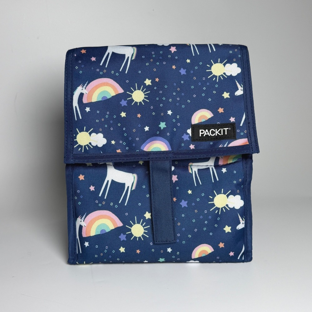 PackIt Freezable Lunch Bag Navy Blue Unicorn Rainbow Stars Collapsible‎ PAC-T07